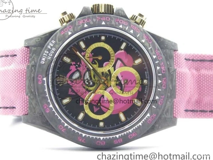 MiroTime 0326 Daytona DIW Carbon V2 WWF Best Edition Black Pink Dial On Pink Nylon Strap A Reliable 3113
